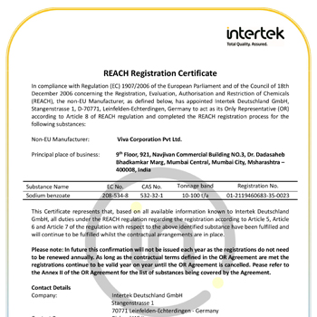 REACH registration certificate
